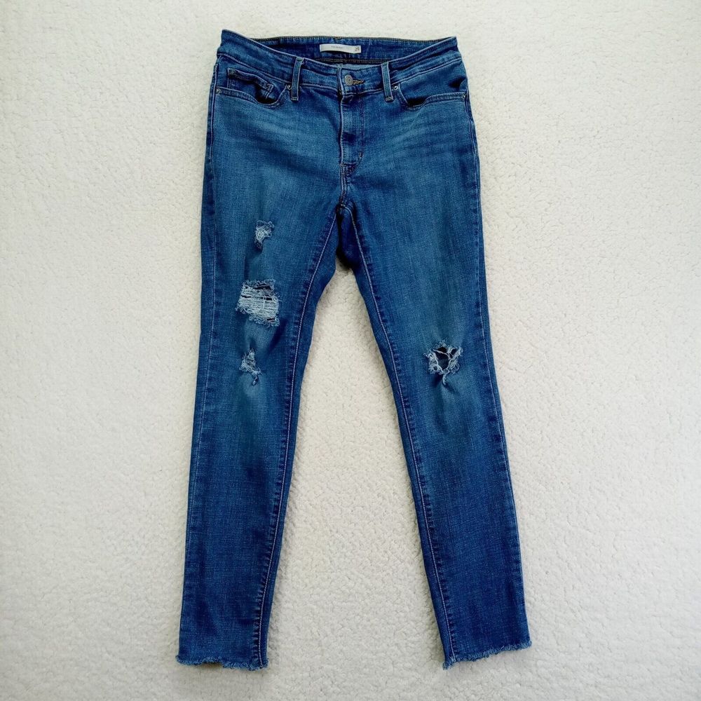Levis 711 Skinny Jeans Womens 29x30 Distressed Stretch‎ Denim Cotton Blend Taper